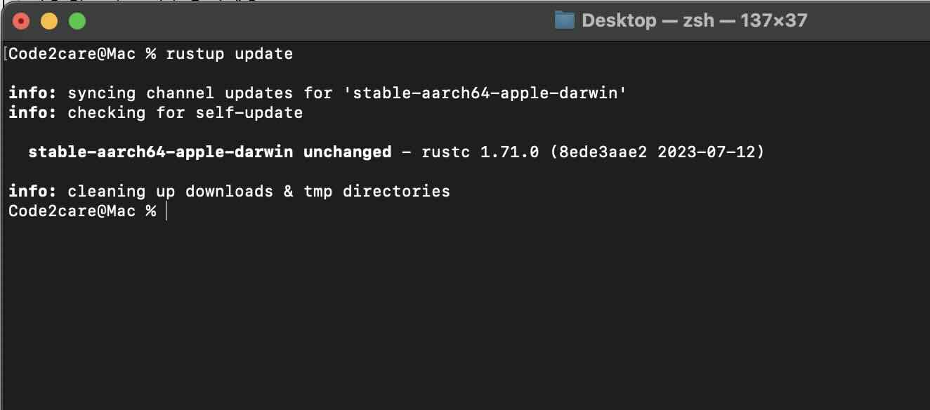 Update Rust Lang using rustup command on Mac or Linux